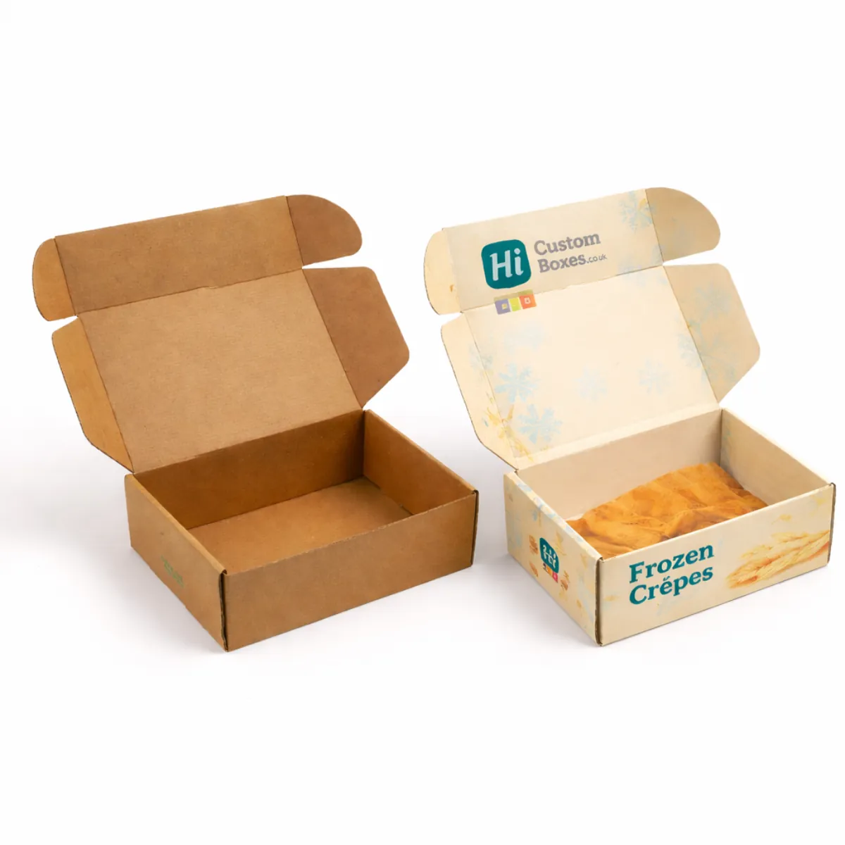 A collection of sturdy frozen crepe boxes with colourful designs suited for retail and commercial freezer displays- class=